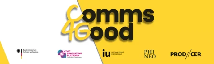 chorus ev - auf weiß-gelben hintergrund aufschrift comms4good